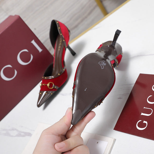 GG 26s Savoy Pumps Brown Red Lambskin Velvet 961243