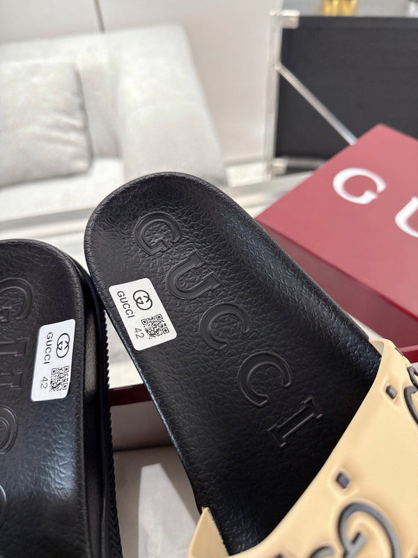 GC GG Slide Sandal Black Beige Rubber 292418
