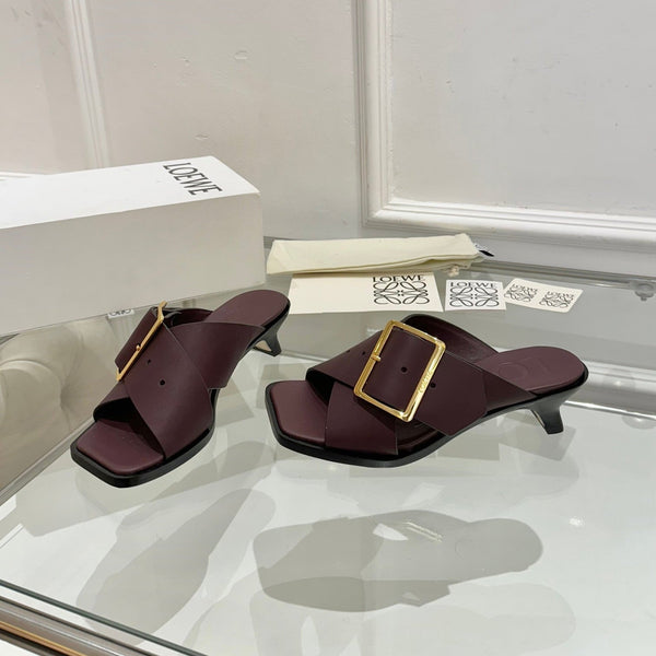 Loew Petal Buckle Sandals Burgundy Leather 881322
