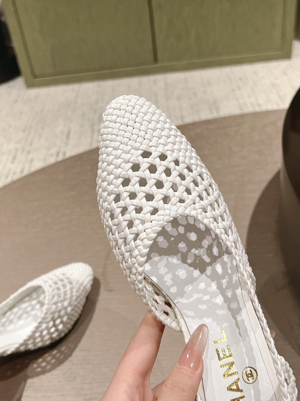 CC 26s Slingback Block Heel White Woven Sheepskin 762817