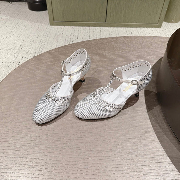 CC 26s T-strap Slingback 6.5cm White Lambskin/Rhinestones 917016