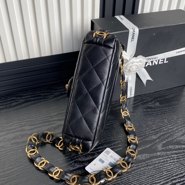 CC 24K Mini Flap Bag 21cm Black Lambskin Gold Hardware