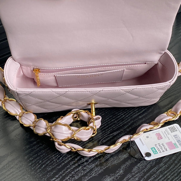 CC 24K Mini Flap Bag 21cm Light Violet Lambskin Gold Hardware