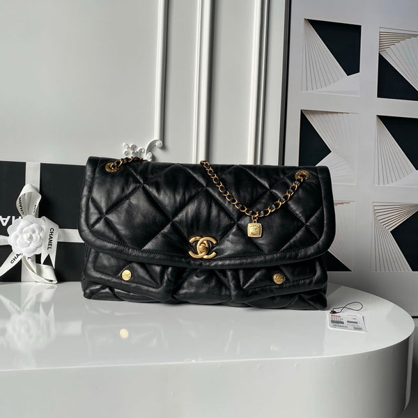CC 26s Flap Bag 45cm In Black Lambskin With Gold Hardware