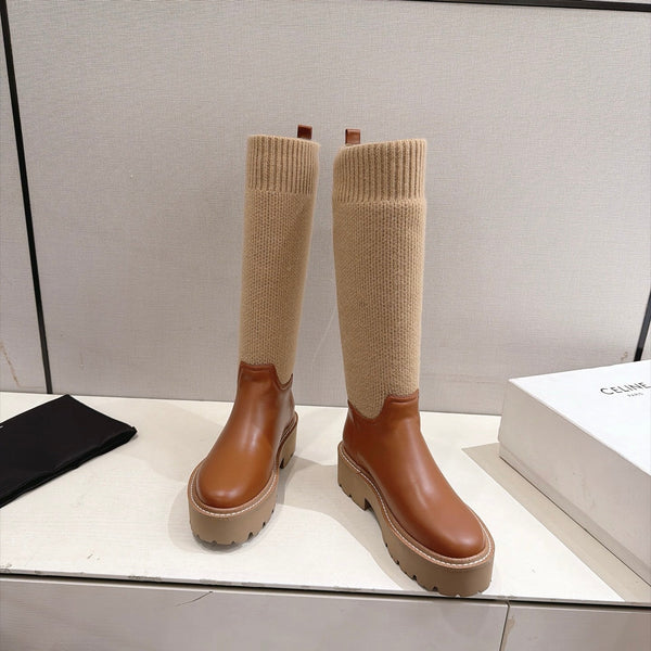 CE 26s Sock Long Boots Brown Lambskin Cotton 101096