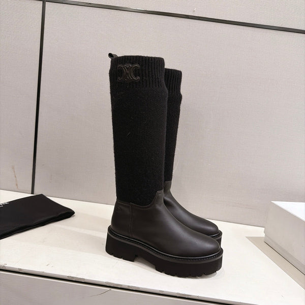 CE 26s Sock Long Boots Black Lambskin Cotton 101097