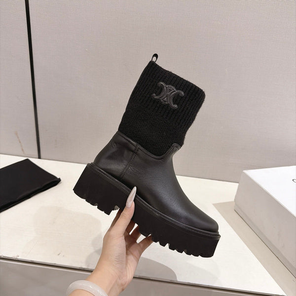 CE 26s Sock Ankle Boots Black Lambskin Cotton 101099