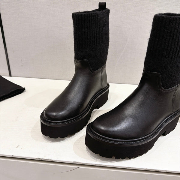 CE 26s Sock Ankle Boots Black Lambskin Cotton 101099