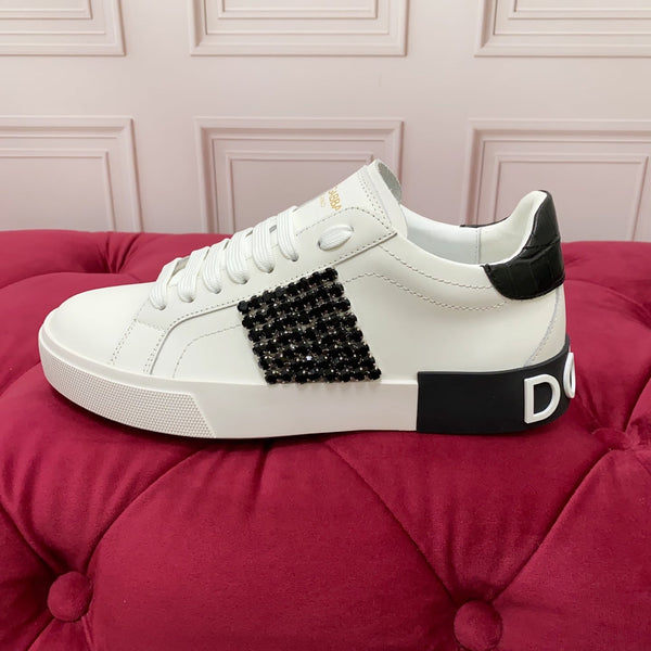 DC 25 Portofino Vintage Sneakers Black White Cowhide & Rhinestone Silk 333876
