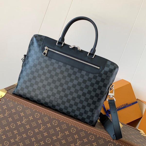 LV N48260 Porte-Documents Jour Briefcase Black Damier Ebene Canvas