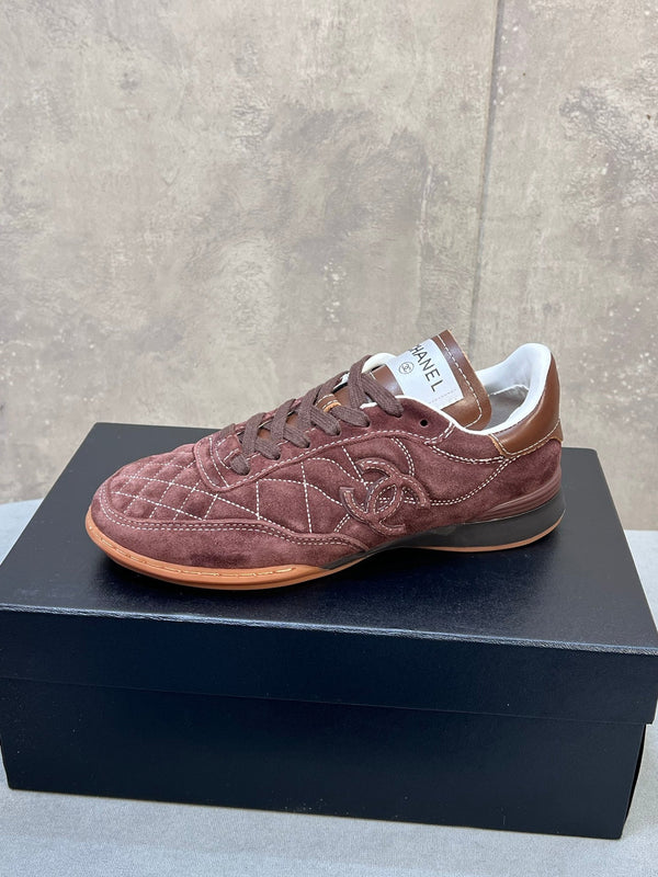 Chanel 26s Sneakers In Dark Brown Suede Quilted Cc Logo