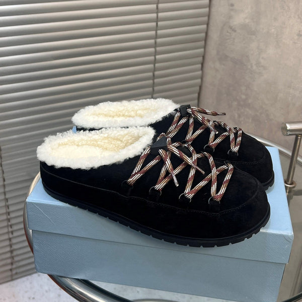 Prad 26s Mules Lace-up Black Suede Shearing 952897