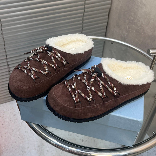 Prad 26s Mules Lace-up Coffe Suede Shearing 952898