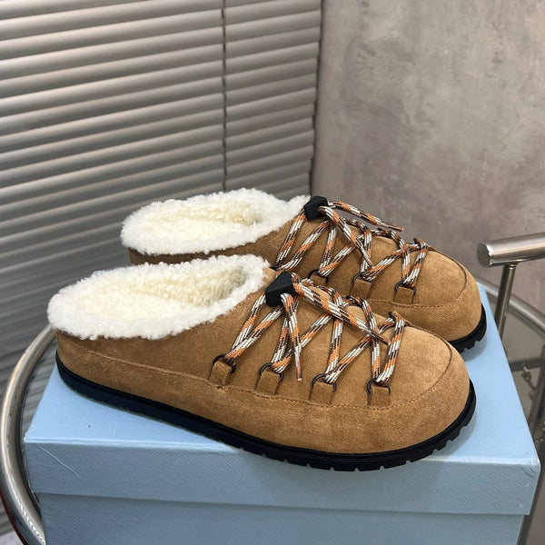 Prad 26s Mules Lace-up Brown Suede Shearing 952897