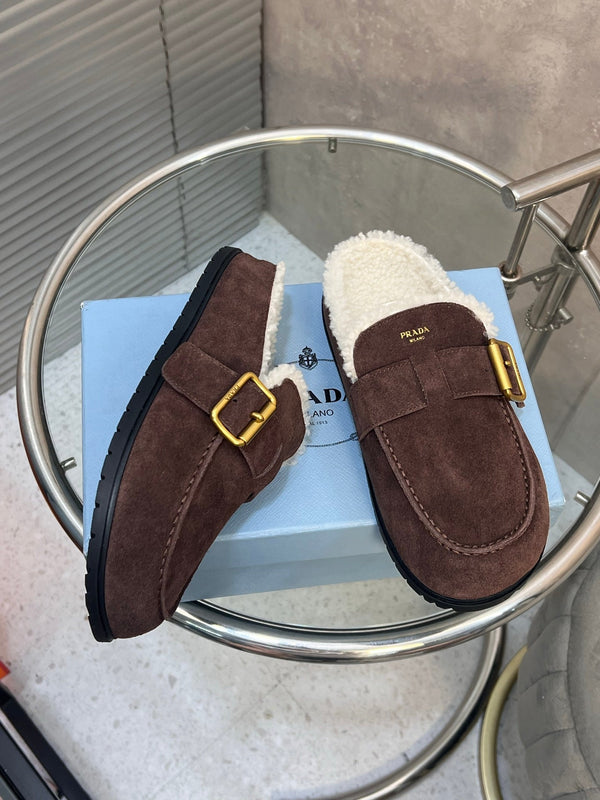 Prad 26s Mules Coffee Suede Shearing 952901