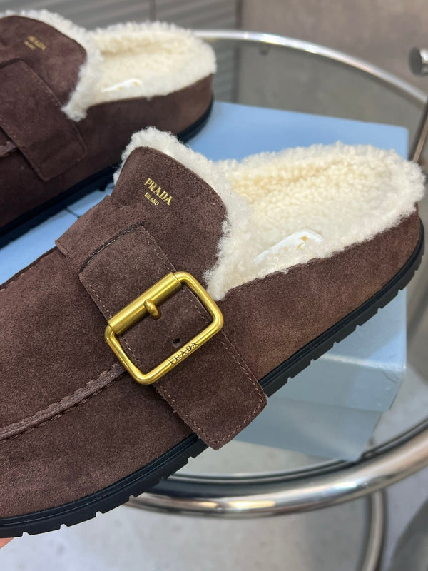 Prad 26s Mules Coffee Suede Shearing 952901