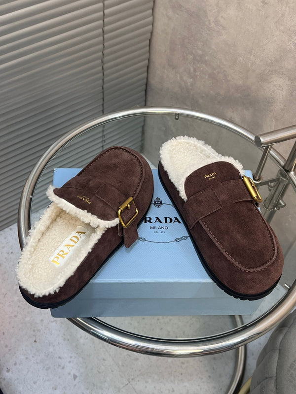 Prad 26s Mules Coffee Suede Shearing 952901