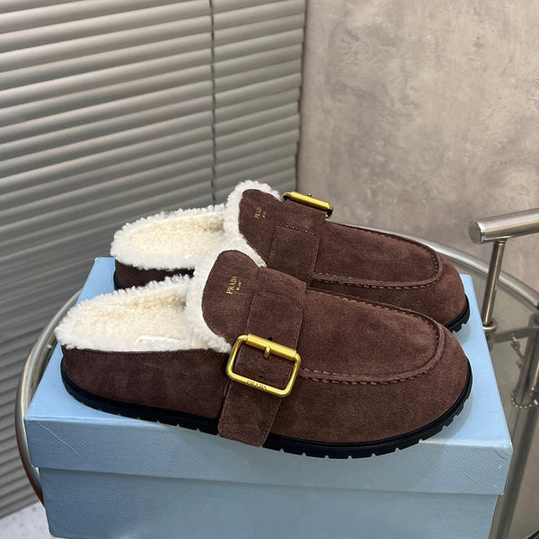 Prad 26s Mules Coffee Suede Shearing 952901
