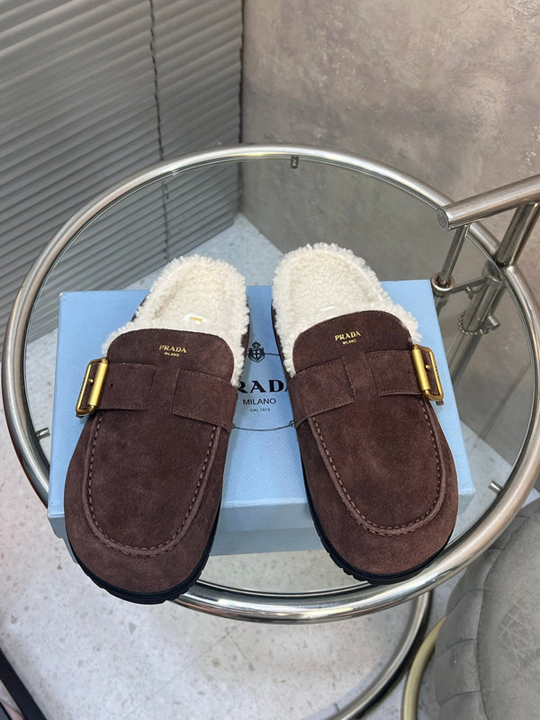 Prad 26s Mules Coffee Suede Shearing 952901
