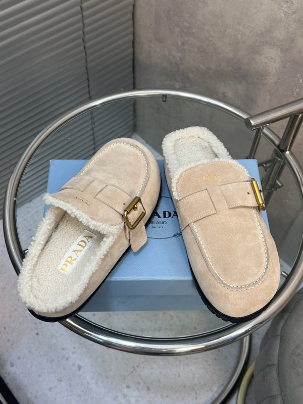Prad 26s Mules Desert Beige Suede Shearing 952904