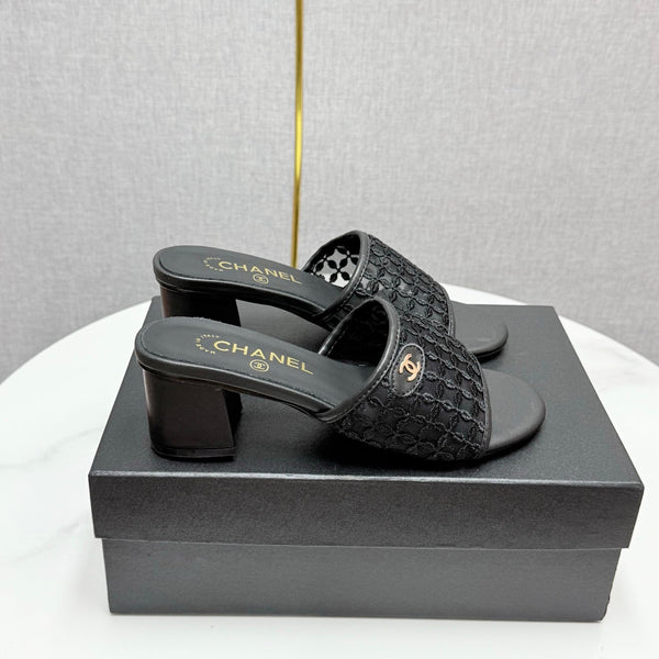 CC 25 Heel Sandals 50m Black Mesh And Sheepskin 368802
