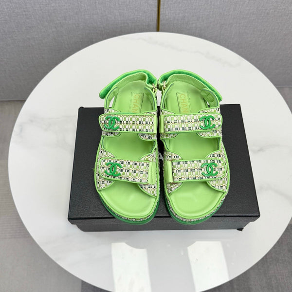 CC Dad Sandal Green Cream Tweed Sheepskin 620120
