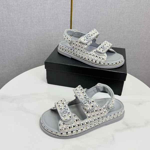 CC Dad Sandal Grey Cream Tweed Sheepskin 620121