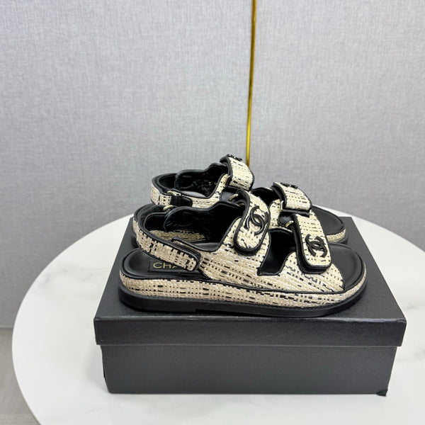 CC Dad Sandal Cream Black Tweed Sheepskin 620123