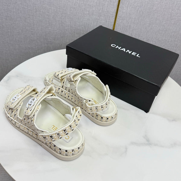 CC Dad Sandal Ivory Black Tweed Sheepskin 620124