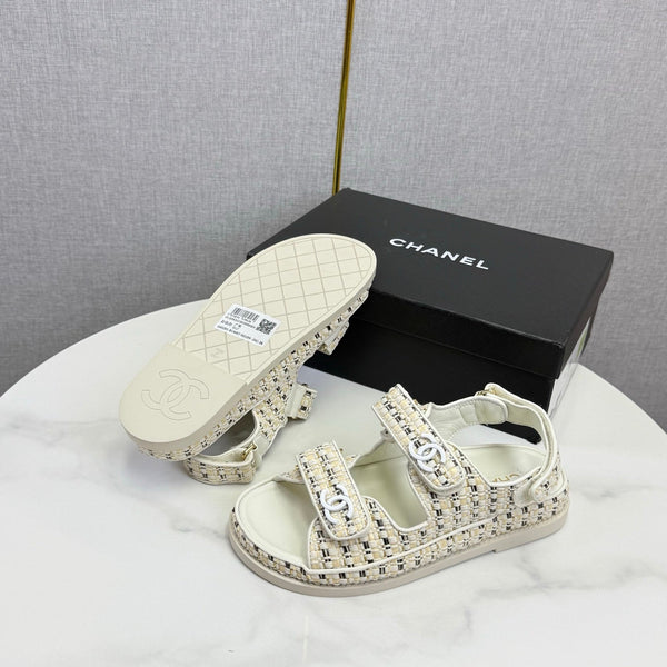 CC Dad Sandal Ivory Black Tweed Sheepskin 620124