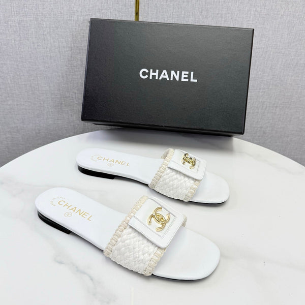 CC 26s Woven Strap Slides White Lambskin
