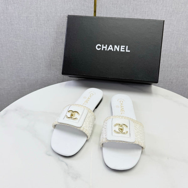 CC 26s Woven Strap Slides White Lambskin