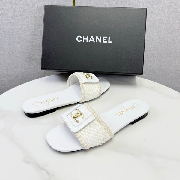 CC 26s Woven Strap Slides White Lambskin