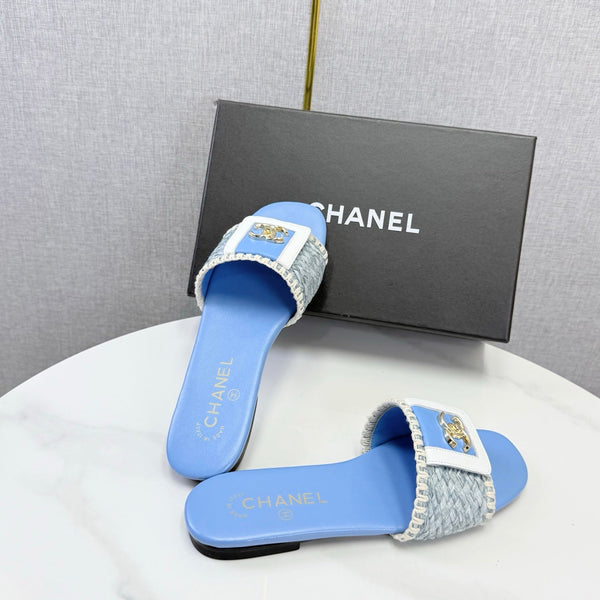 CC 26s Woven Strap Slides Sky Blue Lambskin