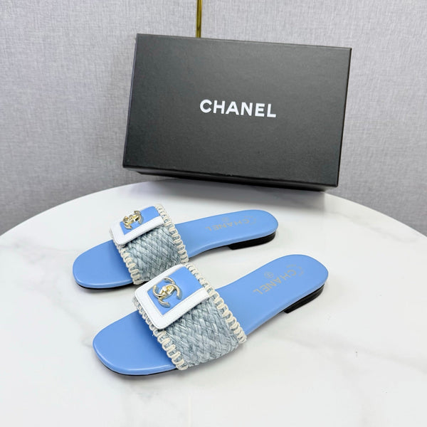 CC 26s Woven Strap Slides Sky Blue Lambskin