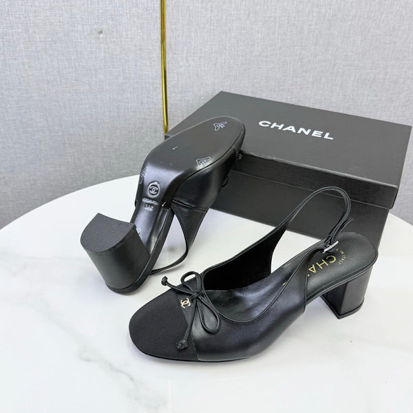 CC 26s Slingback Heels 4.5cm Black Lambskin Fabric