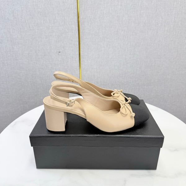CC 26s Slingback Heels 4.5cm Beige Black Lambskin Fabric