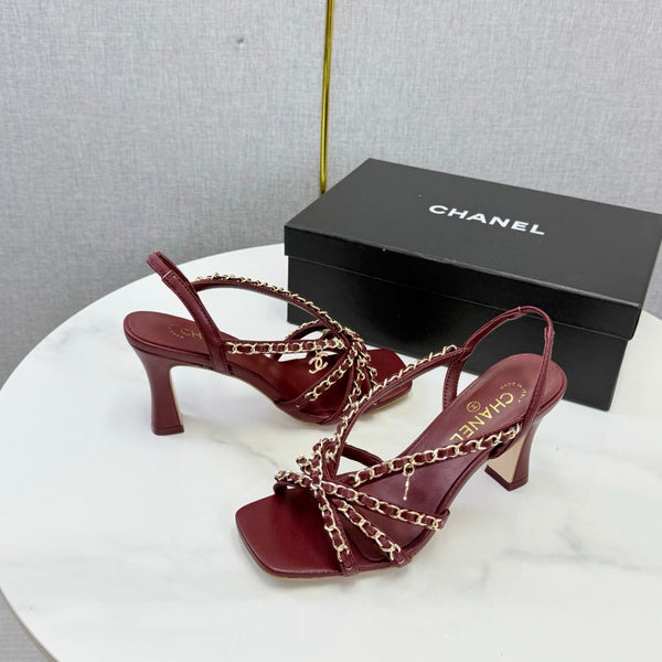 CC 26s Chain Strap High Heels 6.5cm Dark Red Lambskin