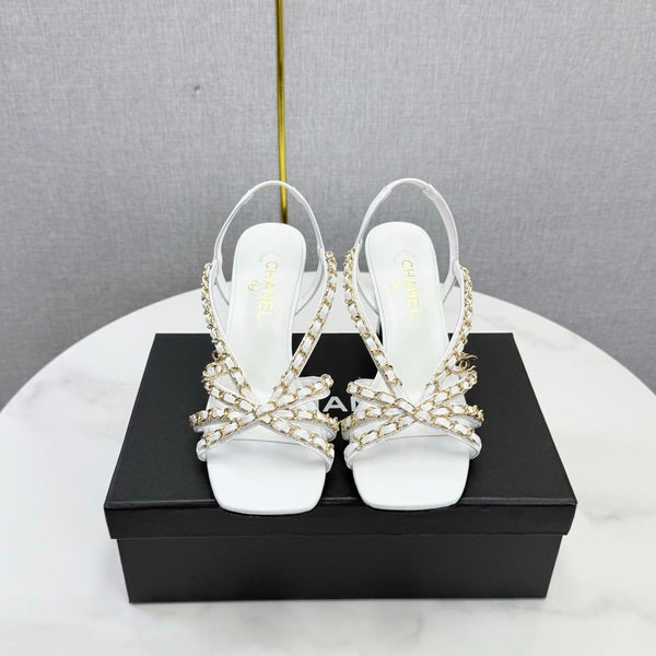CC 26s Chain Strap High Heels 6.5cm White Lambskin