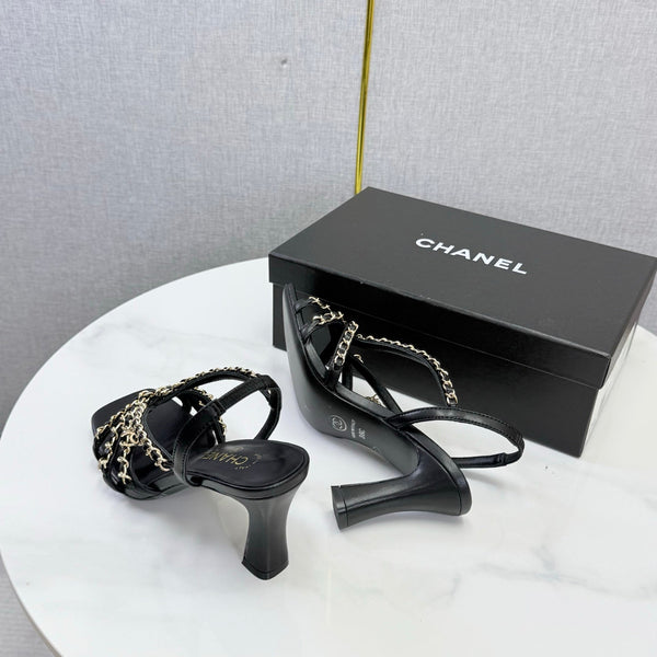CC 26s Chain Strap High Heels 6.5cm Black Lambskin
