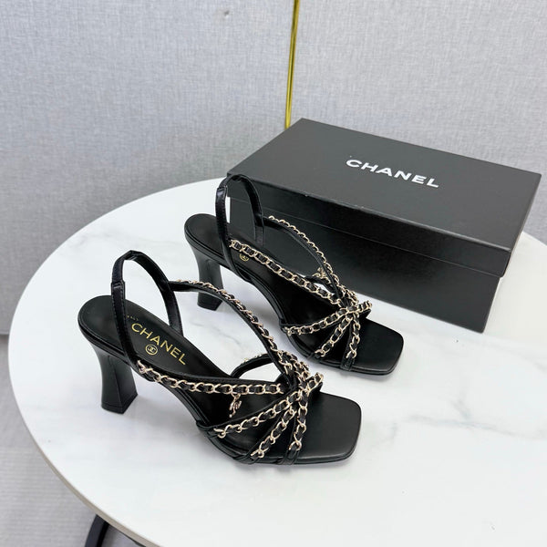 CC 26s Chain Strap High Heels 6.5cm Black Lambskin