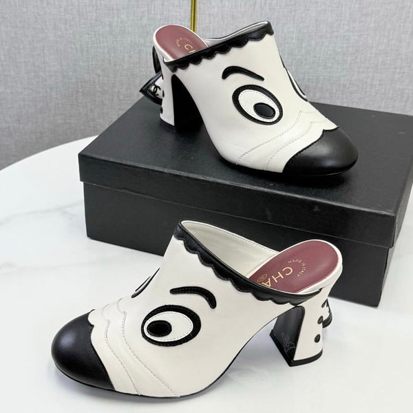 CC 2026 Mule 95mm White and Black Lambskin 904537