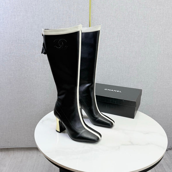 CC 26s Knee-High Boots Black White Sheepskin 904483
