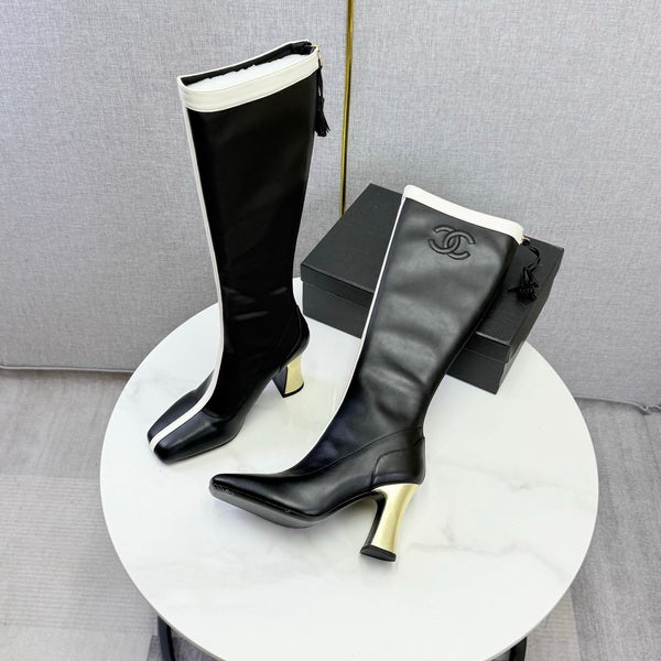 CC 26s Knee-High Boots Black White Sheepskin 904483