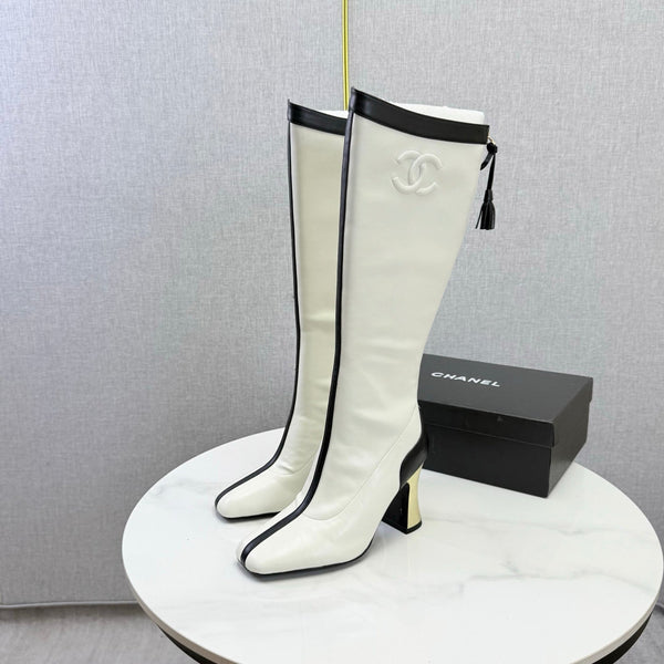 CC 26s Knee-High Boots Black White Sheepskin 904484
