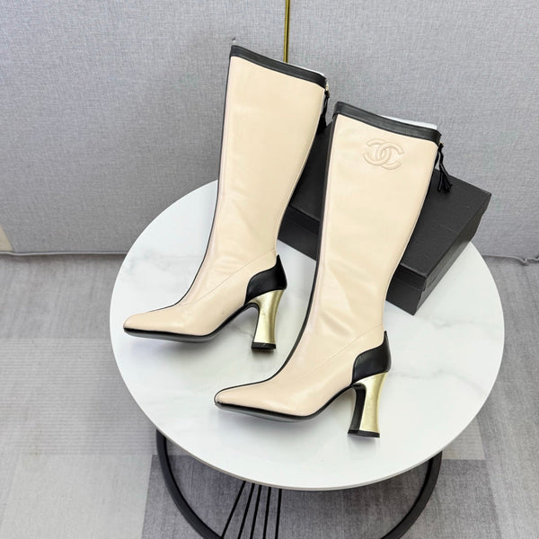 CC 26s Knee-High Boots Black Beige Sheepskin 904486