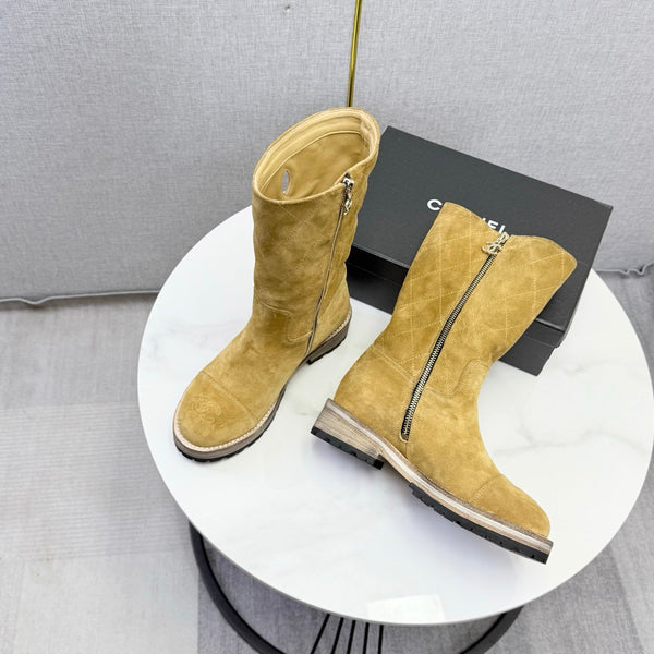 CC 26s Mid-Calf Boots Beige Quited Suede 972656