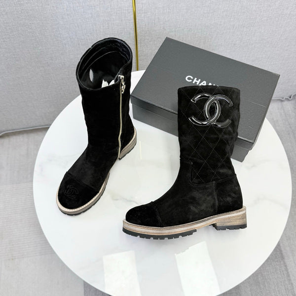 CC 26s Mid-Calf Boots Black Quited Suede 972657