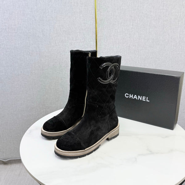 CC 26s Mid-Calf Boots Black Quited Suede 972657