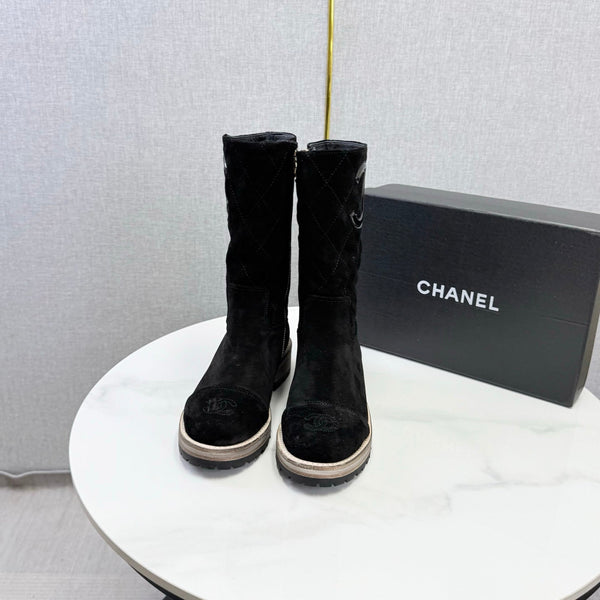 CC 26s Mid-Calf Boots Black Quited Suede 972657
